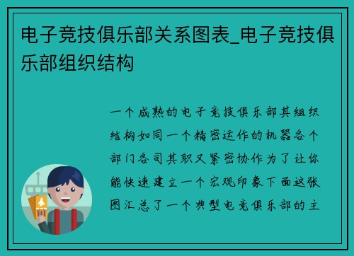 电子竞技俱乐部关系图表_电子竞技俱乐部组织结构